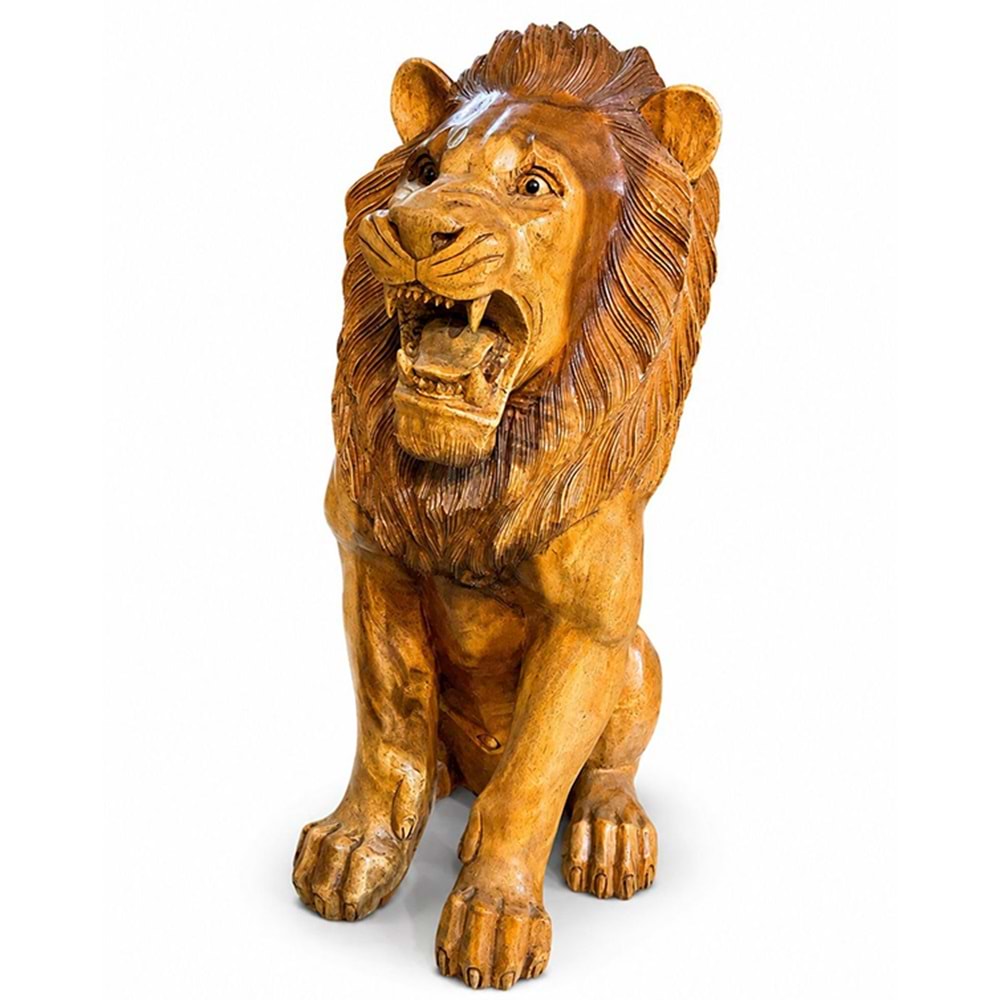 Ahşap El Oyması Aslan Figürü 50 Cm No:5