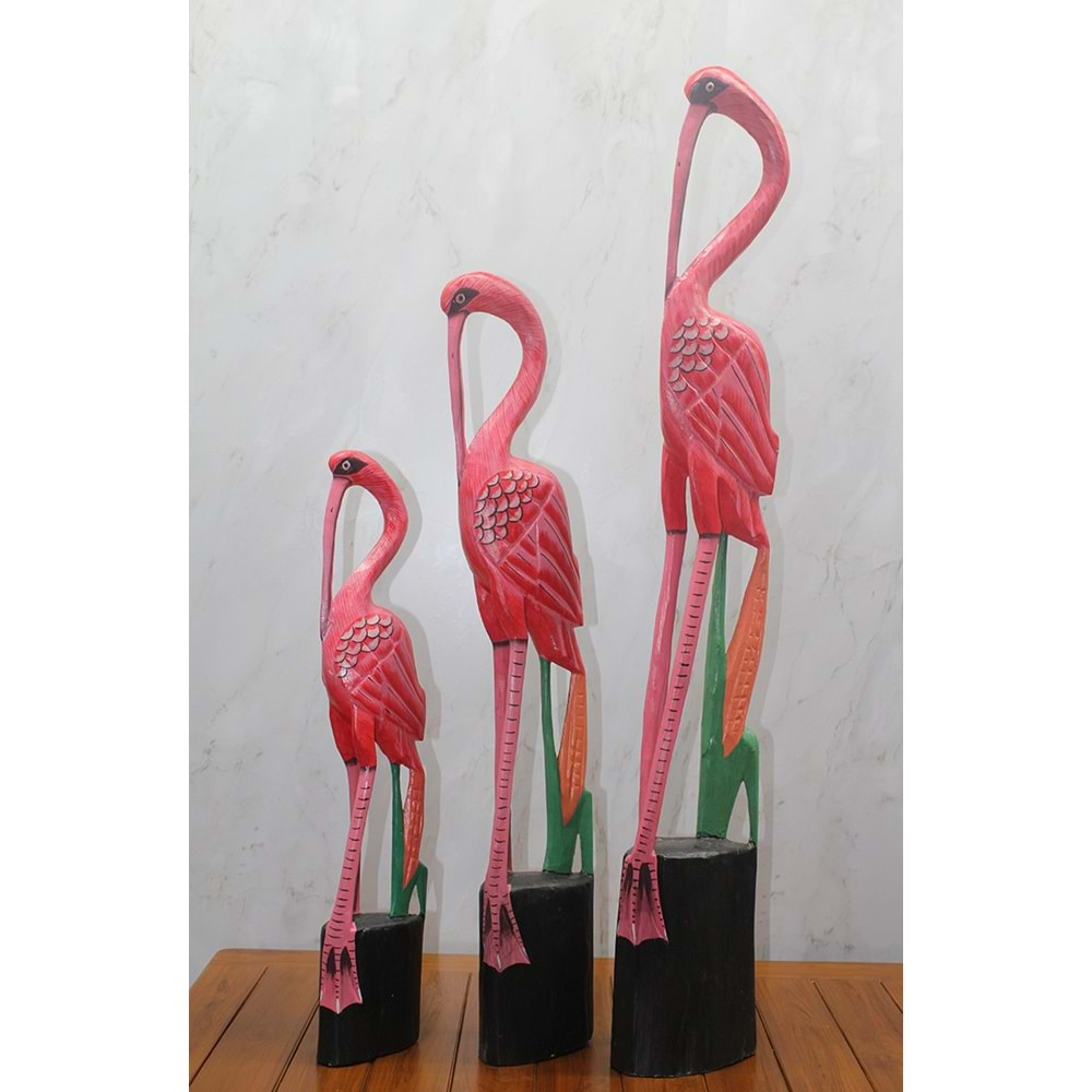 Ahşap 3'Lü Flamingo Seti Trendy-5