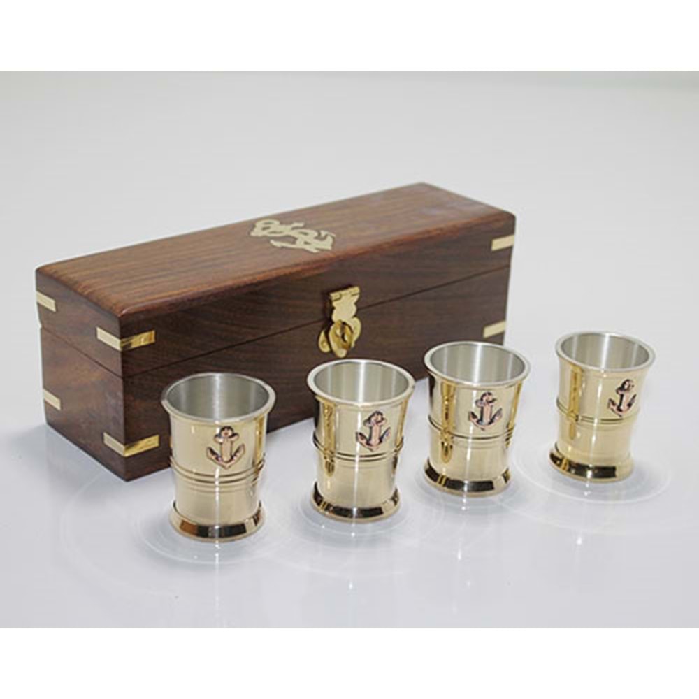 Ahşap Kutulu 4'Lü Pirinç Shot Bardak Seti 4288B