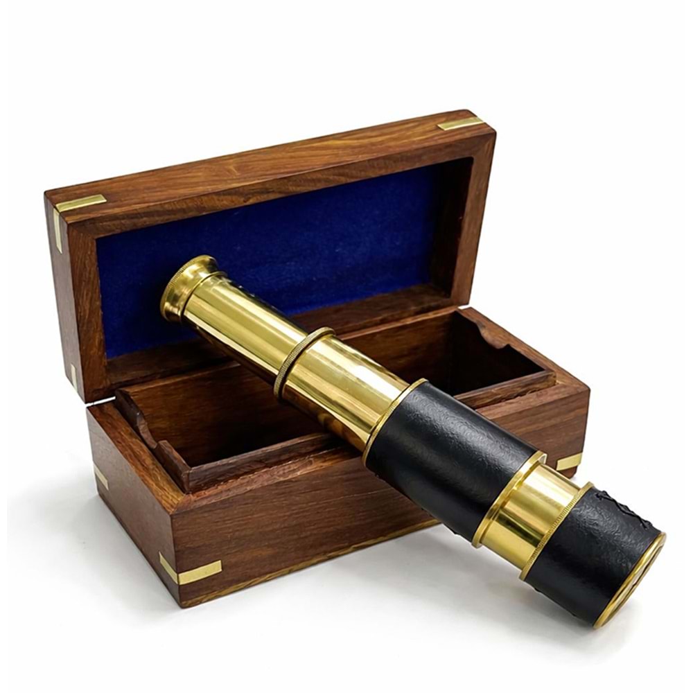 Ahşap Kutulu Derili Pirinç Dürbün 7669