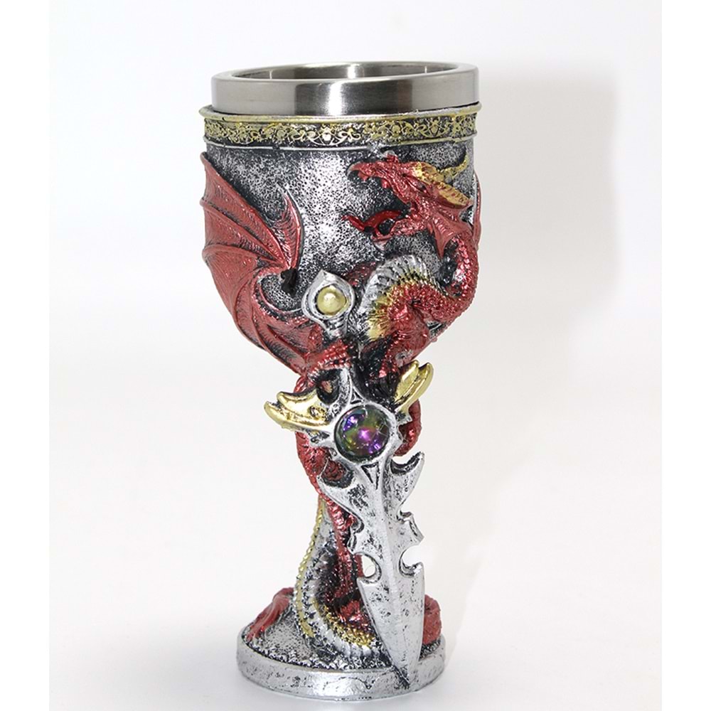 Ejderha Ve Kılıç Temalı 3D Kabartmalı Çelik Kadeh Bardak Alk4373