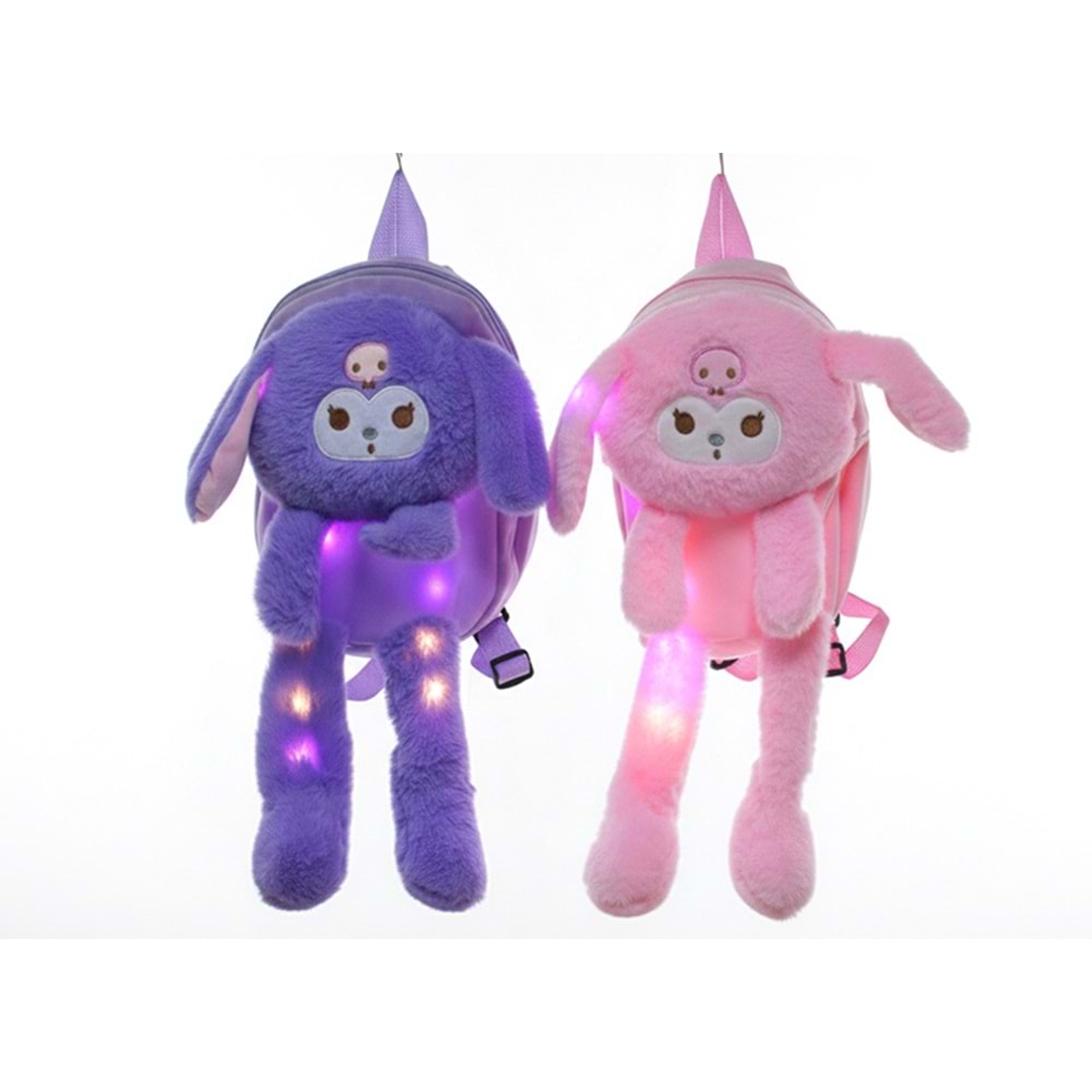 Peluş Işıklı Oynar Kulaklı Kuromi Sırt Çantası Alk3011