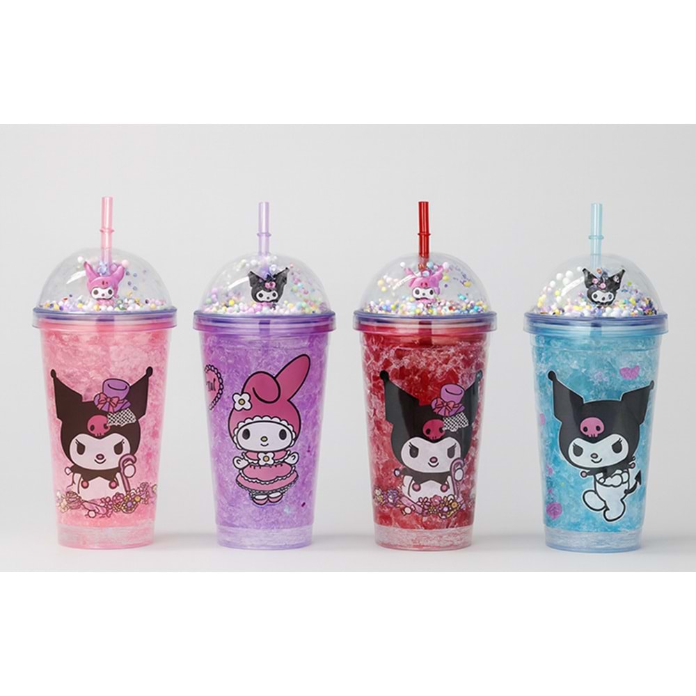 Sevimli Kuromi Işıklı Pipetli Boncuklu Suluk & Bardak 400 Ml Alk3144