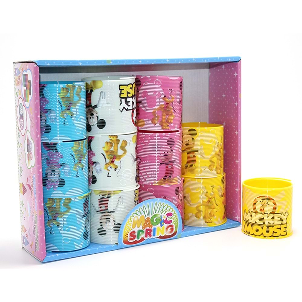 Mickey Mouse Ve Minnie Baskılı Magic Spring Stres Yayı - Standlı Karışık Renk 12'Li Seti Alk3985