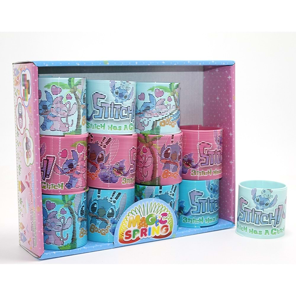 Stitch Baskılı Magic Spring Stres Yayı - Standlı Pembe Ve Mavi Renk 12'Li Seti Alk3986