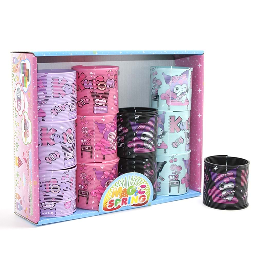 Kuromi Baskılı Magic Spring Stres Yayı - Standlı Mor Ve Siyah Renk 12'Li Seti Alk3987