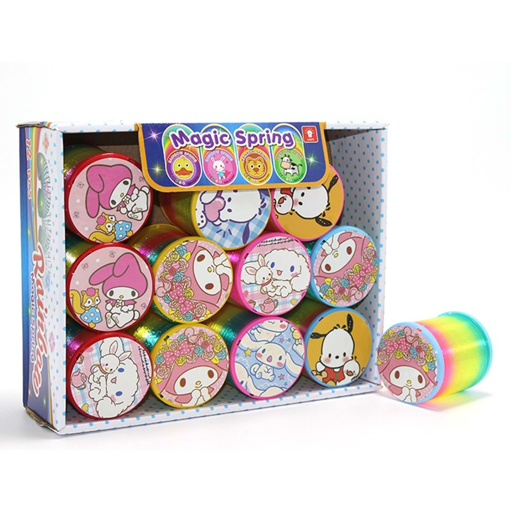 Sanrio Karakterli Magic Spring Stres Yayı - Standlı Gökkuşağı Renkli Oyuncak Seti 12'Li Alk3988