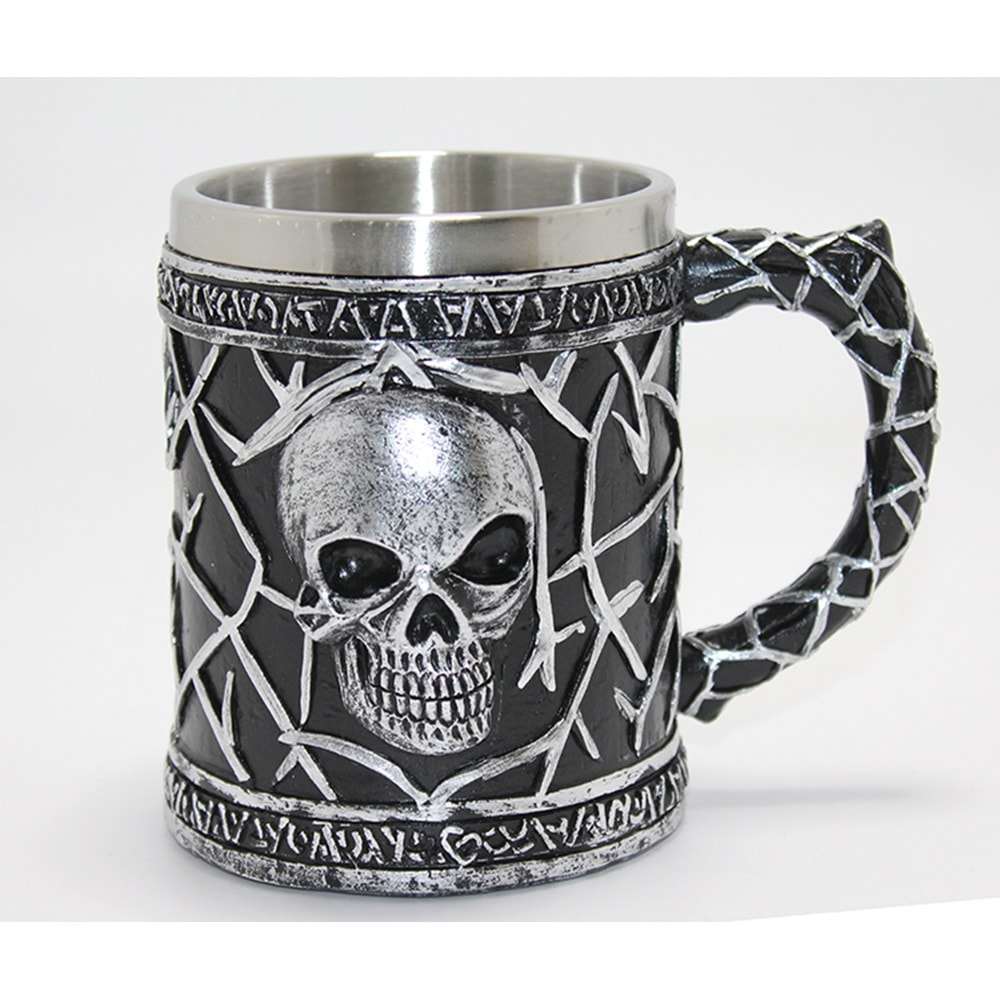 Gotik Kurukafa 3D Kabartmalı Paslanmaz Çelik Kupa Bardak Alk4380