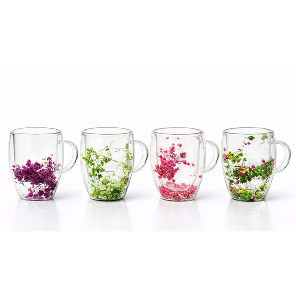 Çift Camlı Çiçekli Kupa Bardak Alk4468