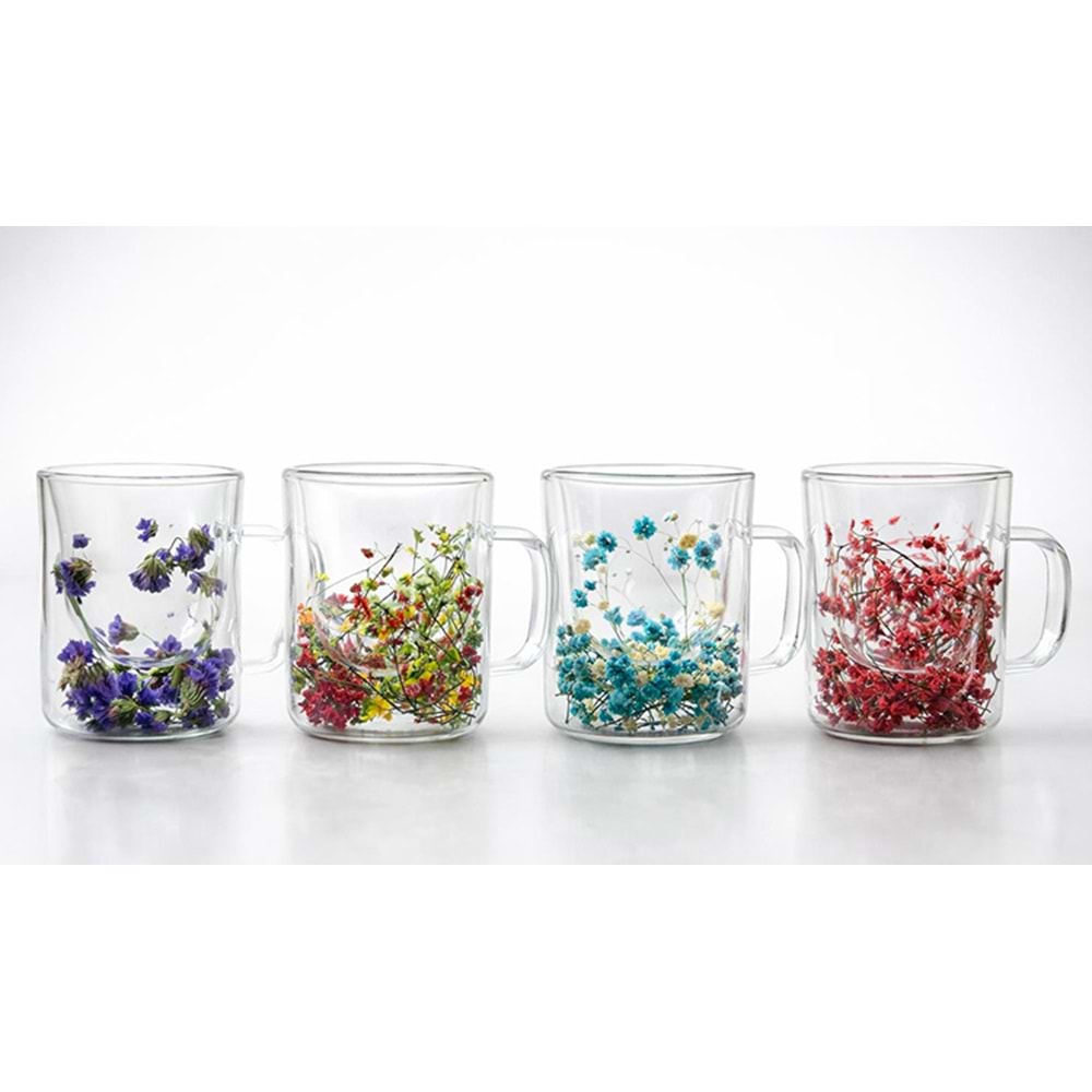 Çift Camlı Çiçekli Kupa Bardak Alk4469