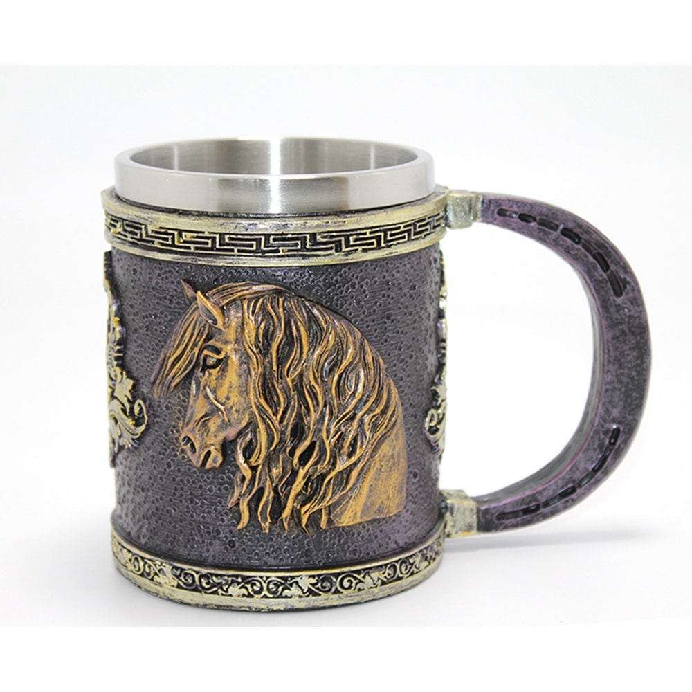 3D Kabartmalı At Büstü Paslanmaz Çelik Kupa Bardak Alk4473
