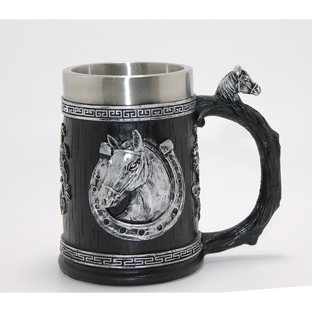 3D Kabartmalı At Büstü Paslanmaz Çelik Kupa Bardak Alk4475