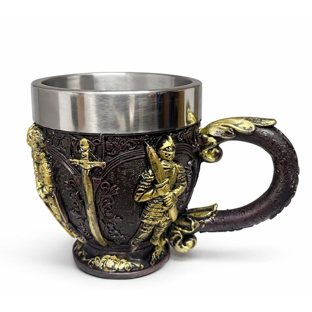 Şövalye Kabartmalı 3D Paslanmaz Çelik Kupa Bardak Alk4476