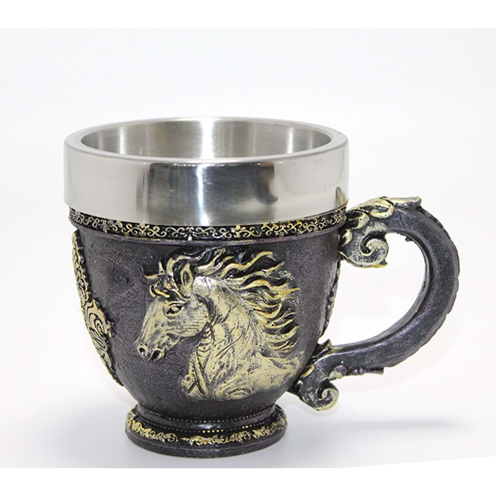 3D Kabartmalı At Büstü Paslanmaz Çelik Kupa Bardak Alk4478