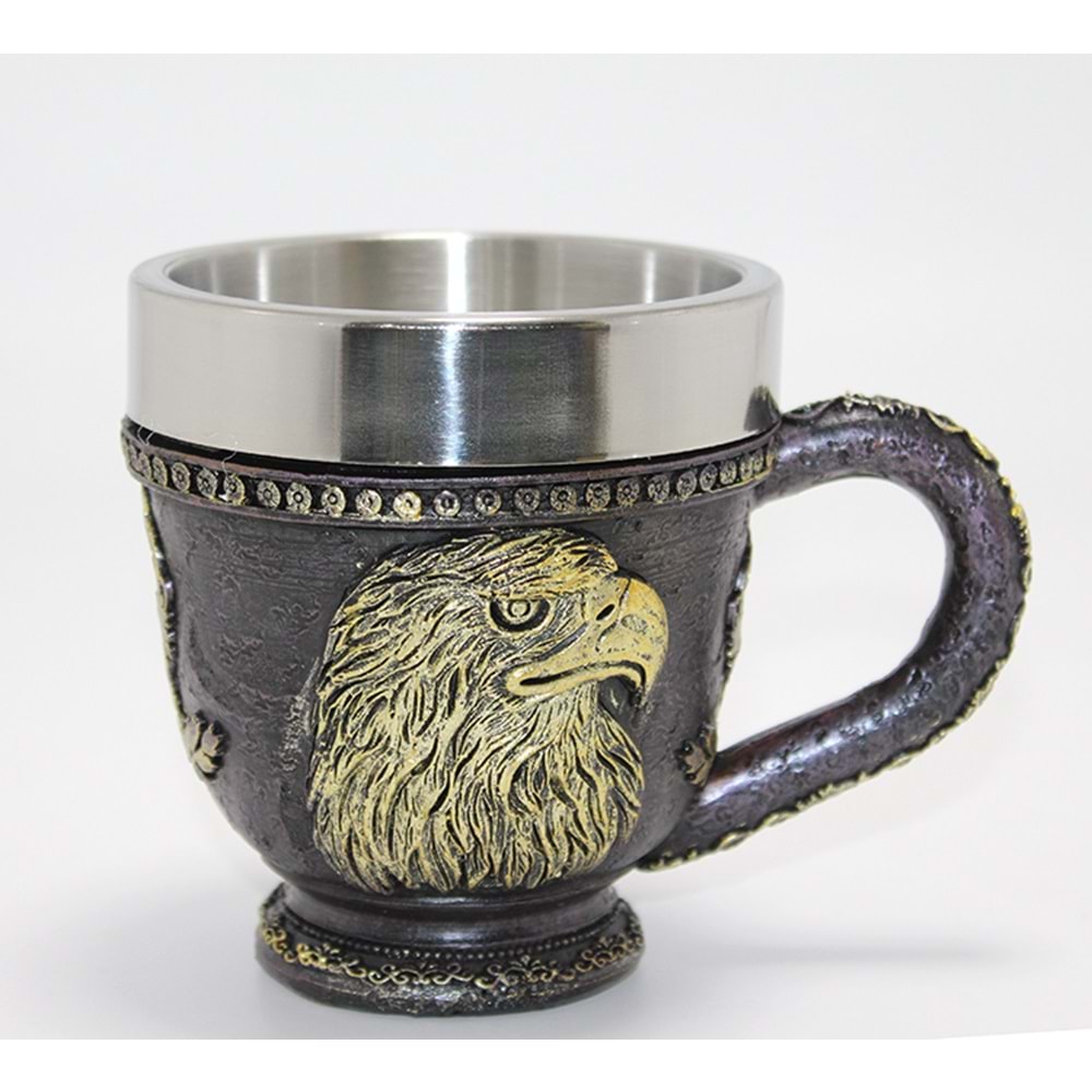3D Kabartmalı Kartal Büstü Paslanmaz Çelik Kupa Bardak Alk4480