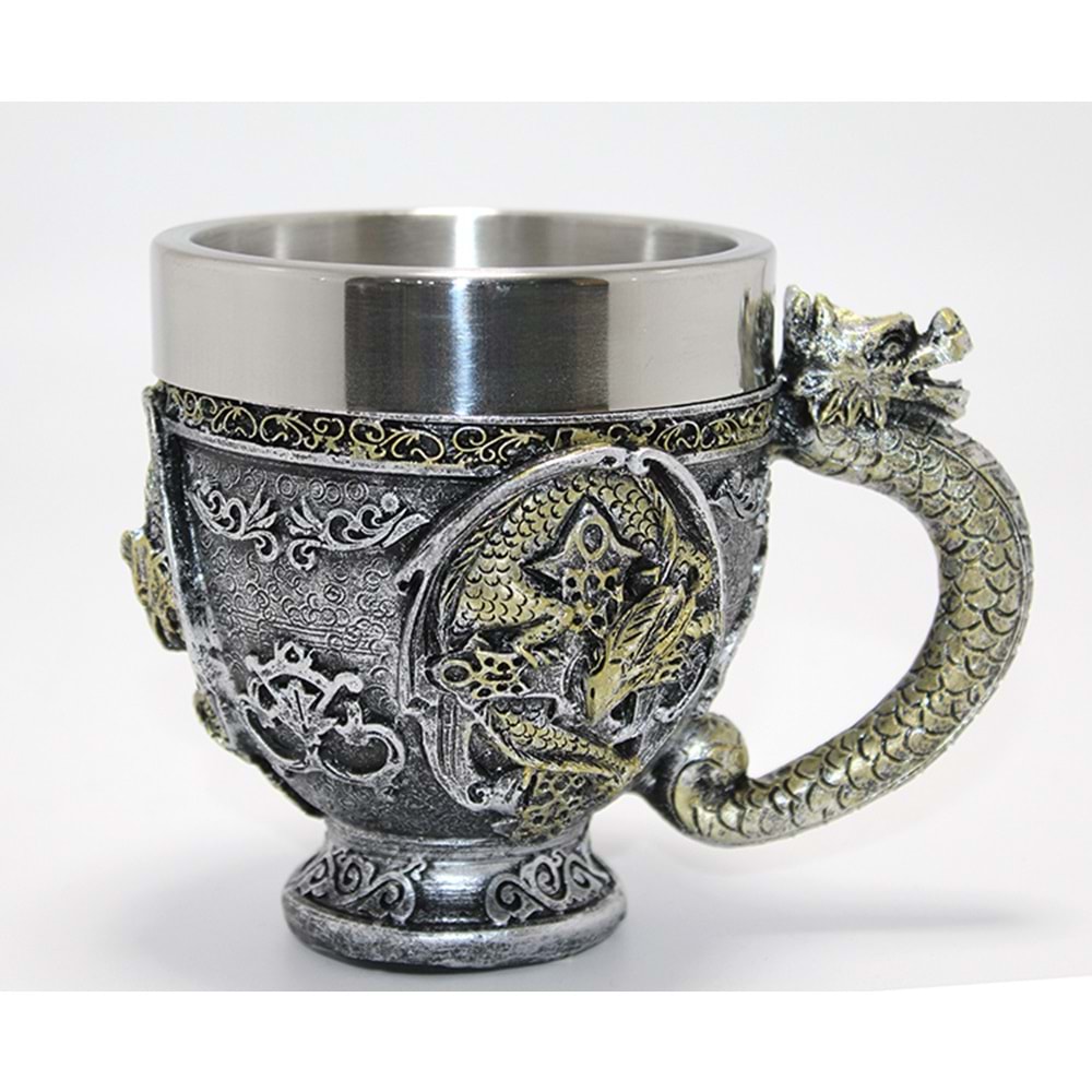 3D Ejderha Figürlü Kabartmalı Paslanmaz Çelik Kupa Bardak Alk4481