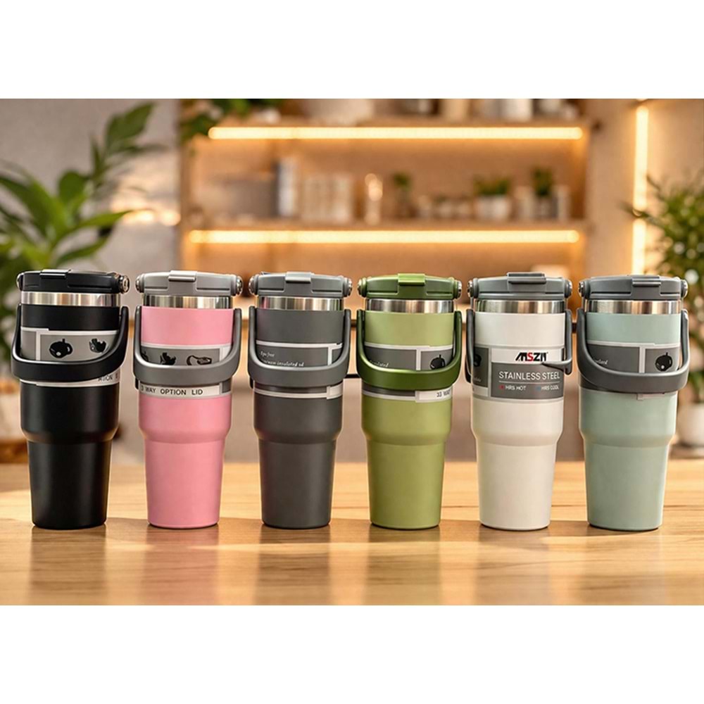 700 Ml Taşıma Kulplu Paslanmaz Çelik Termos Mug - Vakumlu Isı Yalıtımlı Bardak Alk4628