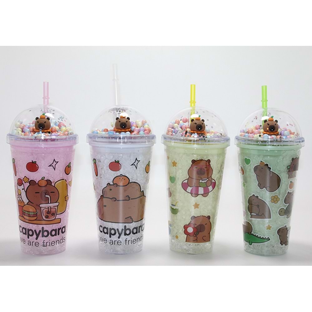 Sevimli Kapibara Capybara Pipetli Boncuklu Termos & Suluk Alk4707