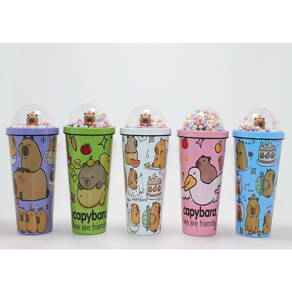 Sevimli Kapibara Capybara Pipetli Boncuklu Termos & Suluk Alk4709