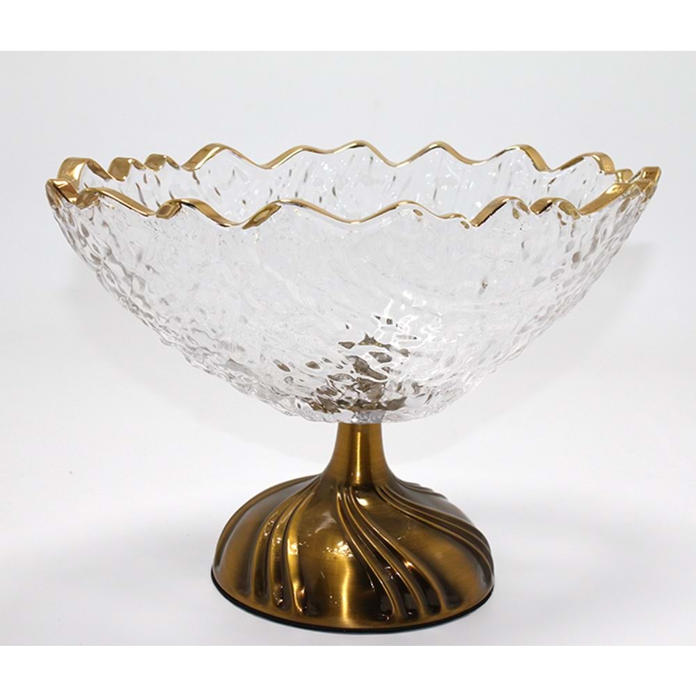 Gold Detaylı Eskitme Ayaklı Dekoratif Cam Sunumluk Alk4884