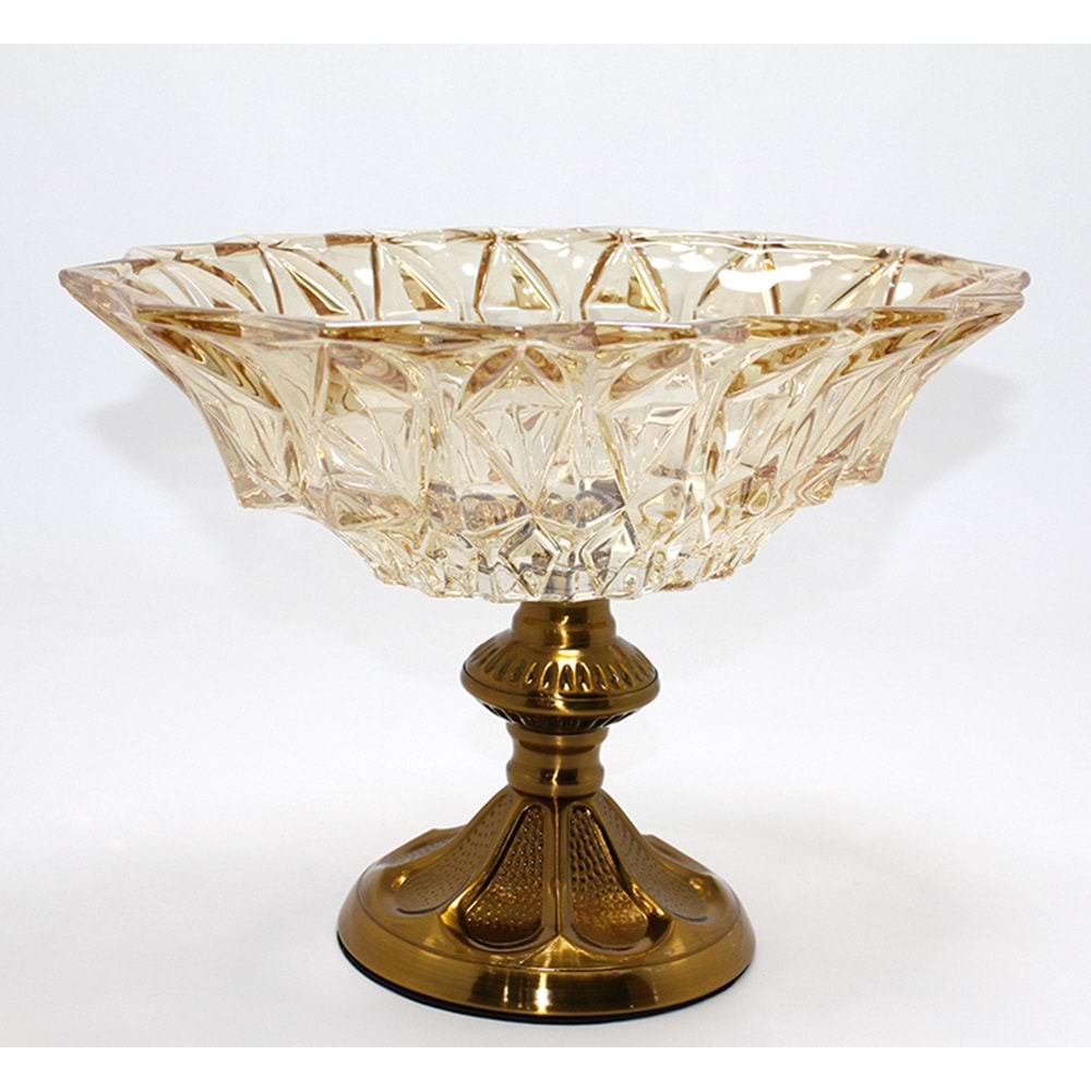 Gold Detaylı Eskitme Ayaklı Dekoratif Cam Sunumluk Alk4885