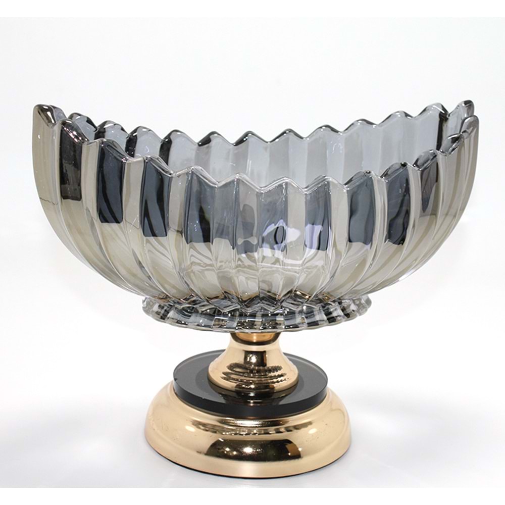 Lüks Füme Kristal Cam Gondol Gold Ayaklı Sunumluk Alk4886