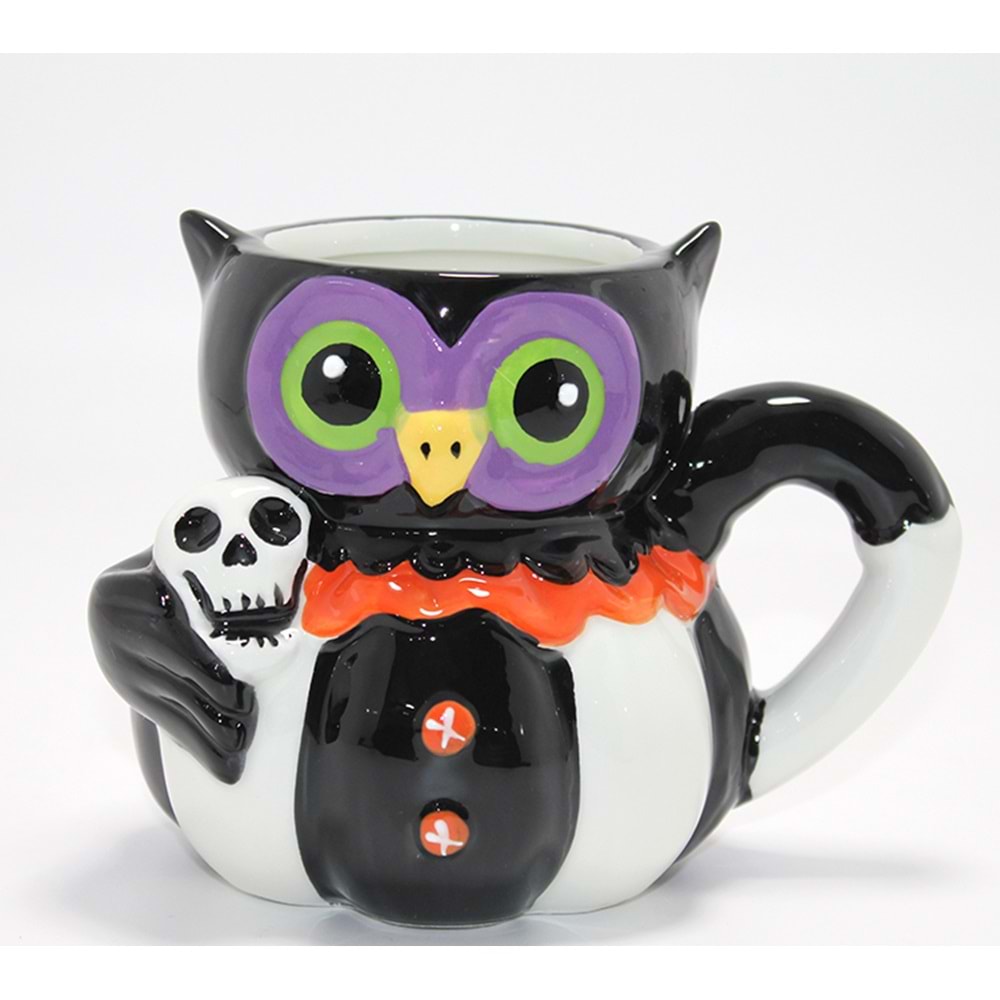 3D Kurukafa Tutan Baykuş Figürlü Seramik Kupa Bardak Alk4895