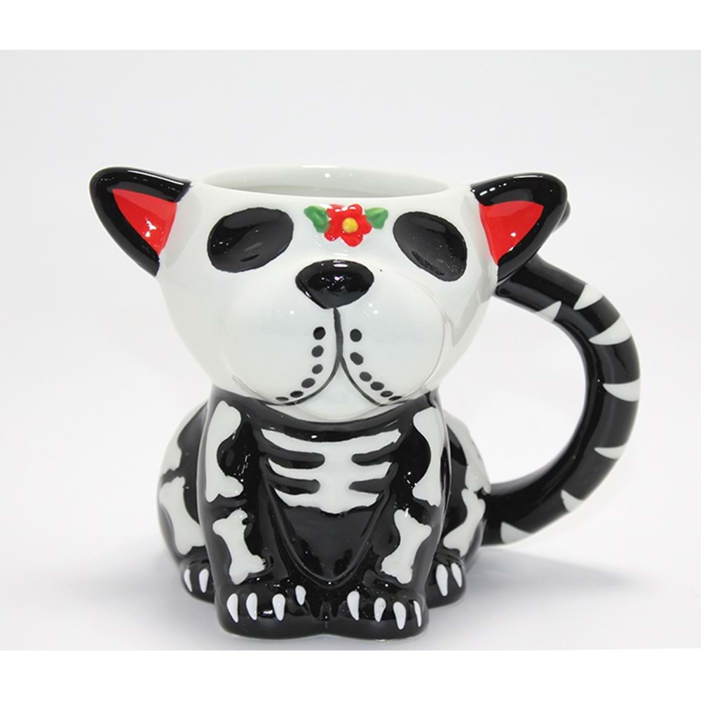 Day Of The Dead Köpek Figürlü 3D Kabartmalı Porselen Kupa Alk4896