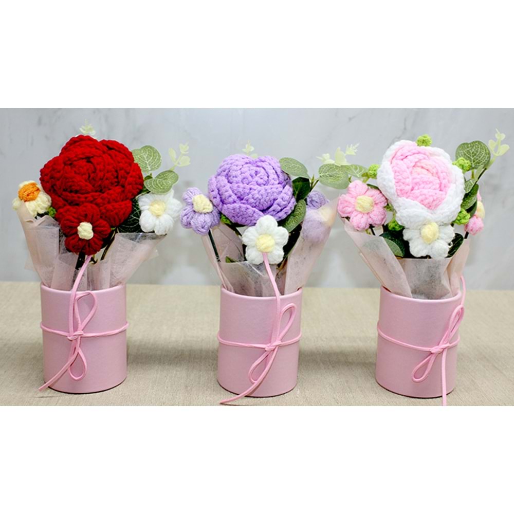 El Örgüsü Saksida Gül Buketi Alk4966