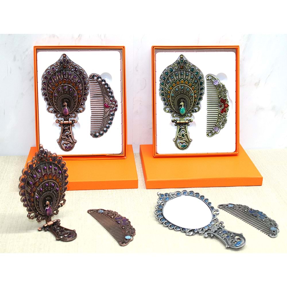 Tavuskuşu Katlanabilir Ayna Ve Tarak Seti Orta Boy Alk4984