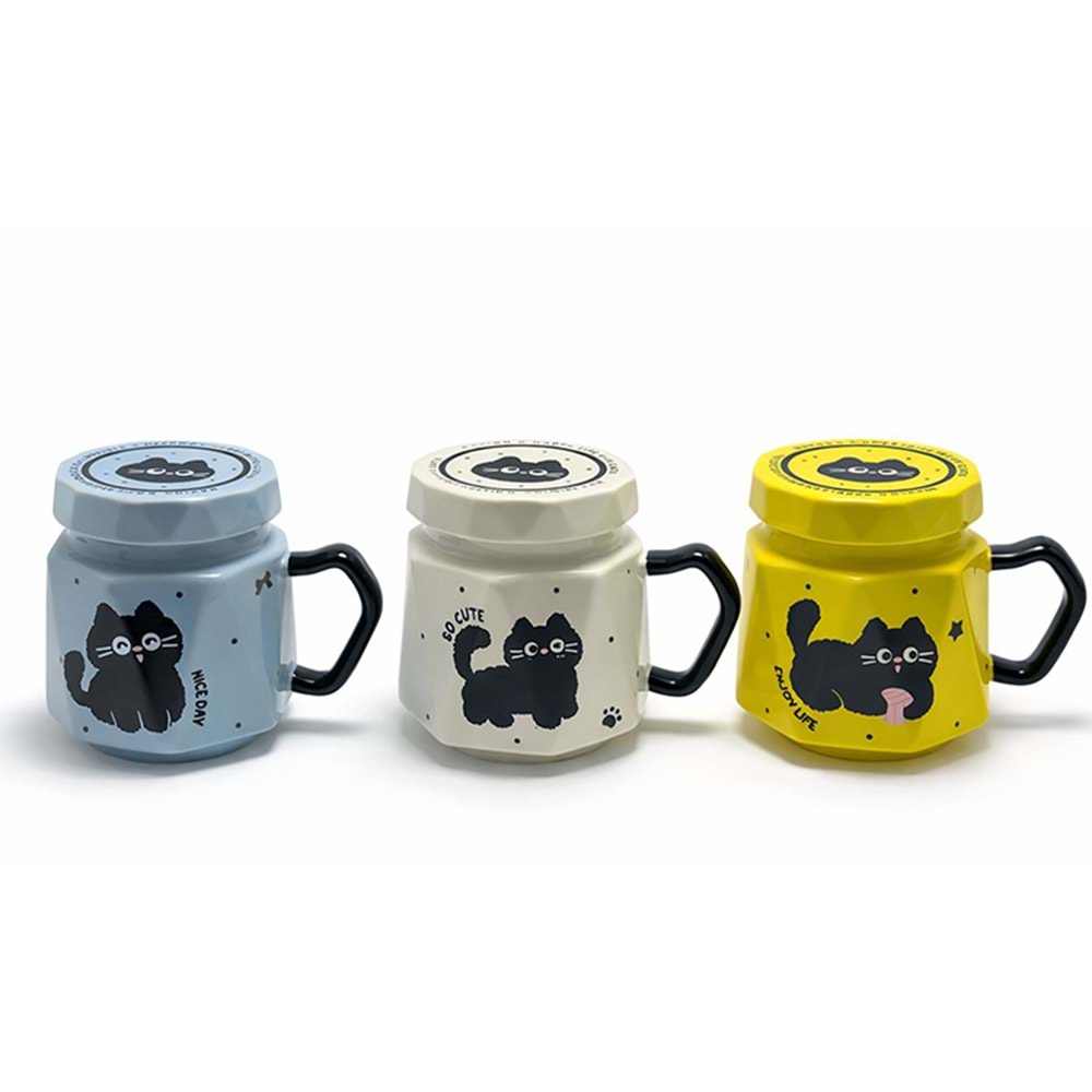 3D Kedi Figürlü Kapaklı Kupa Bardak Alk5034