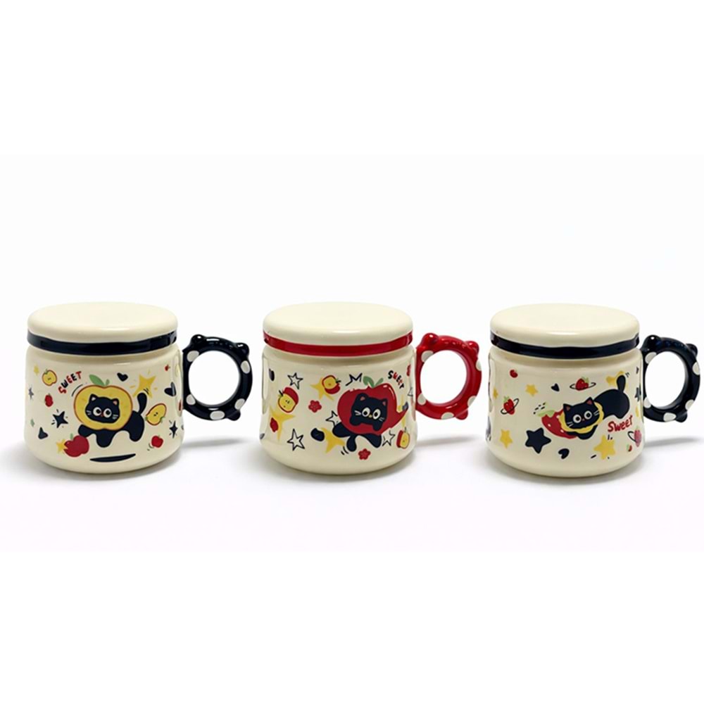 3D Kedi Figürlü Kapaklı Kupa Bardak Alk5035