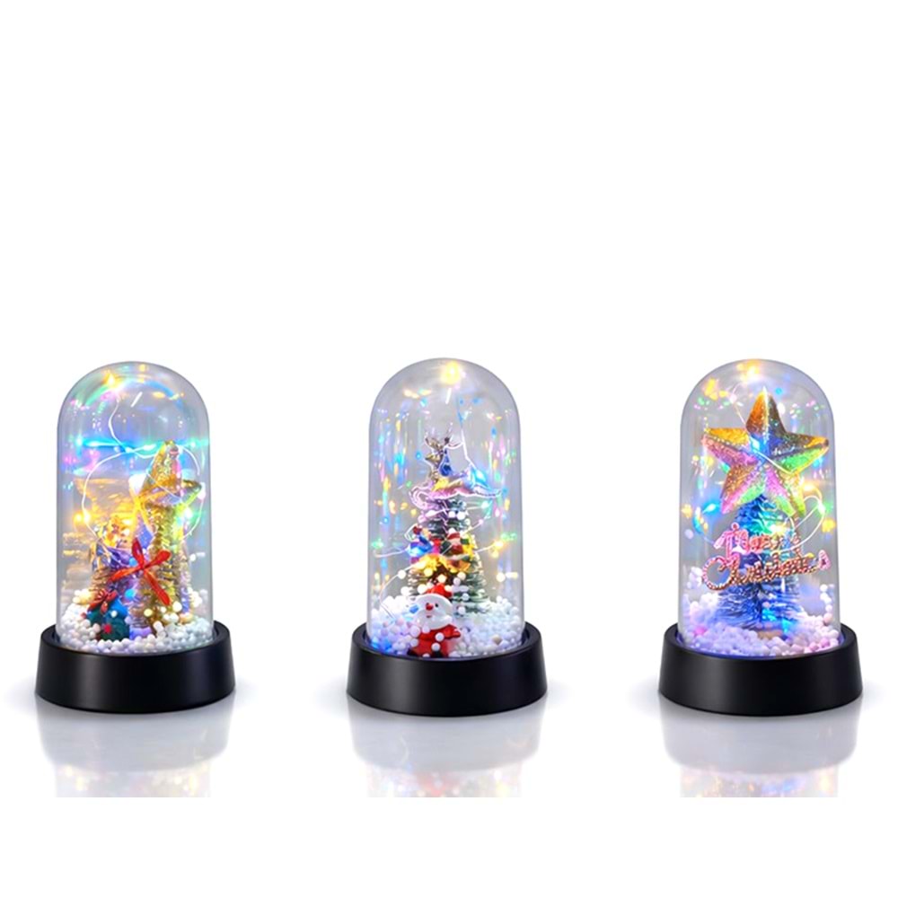 Yılbaşı Temalı Işıklı Dekoratif Cam Fanus Alk5038