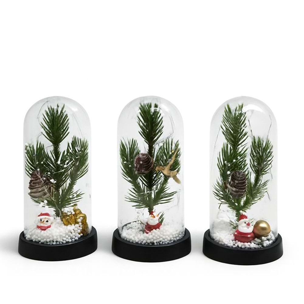 Yılbaşı Temalı Işıklı Dekoratif Cam Fanus Alk5074