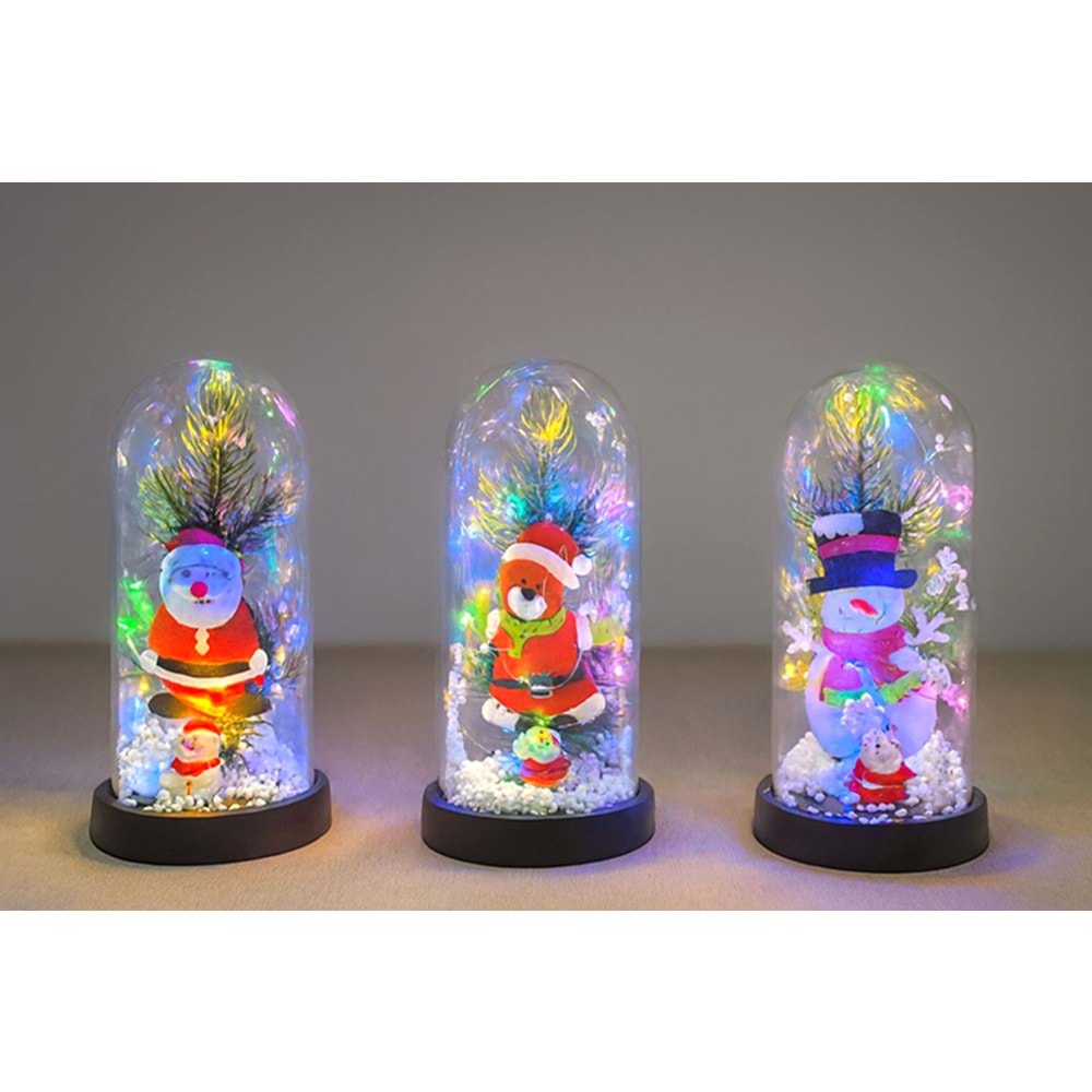 Yılbaşı Temalı Işıklı Dekoratif Cam Fanus Alk5075