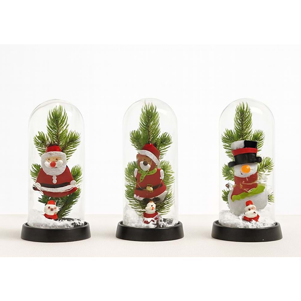 Yılbaşı Temalı Işıklı Dekoratif Cam Fanus Alk5075