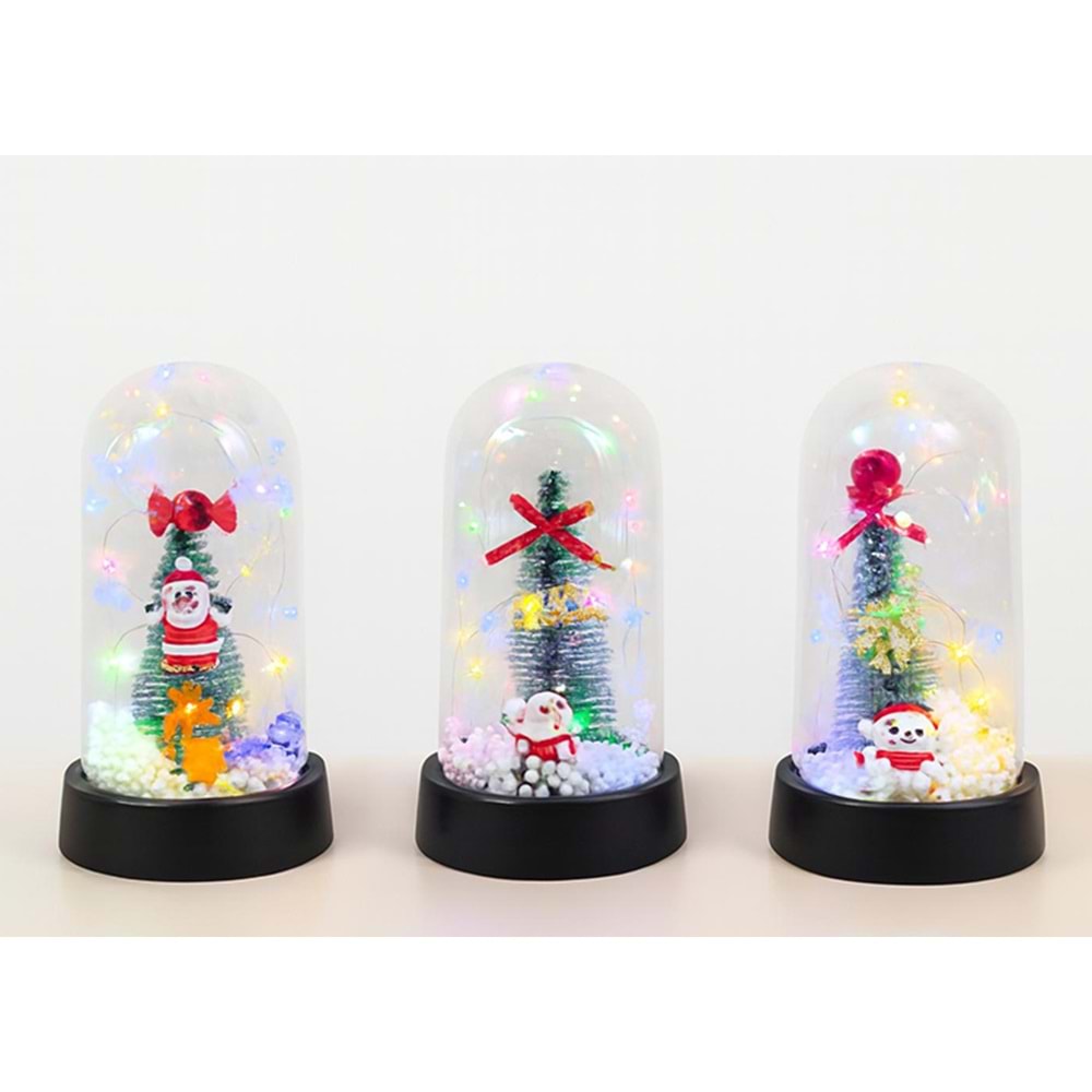 Yılbaşı Temalı Işıklı Dekoratif Cam Fanus Alk5076