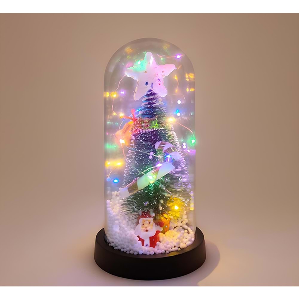 Yılbaşı Temalı Işıklı Dekoratif Cam Fanus Alk5077