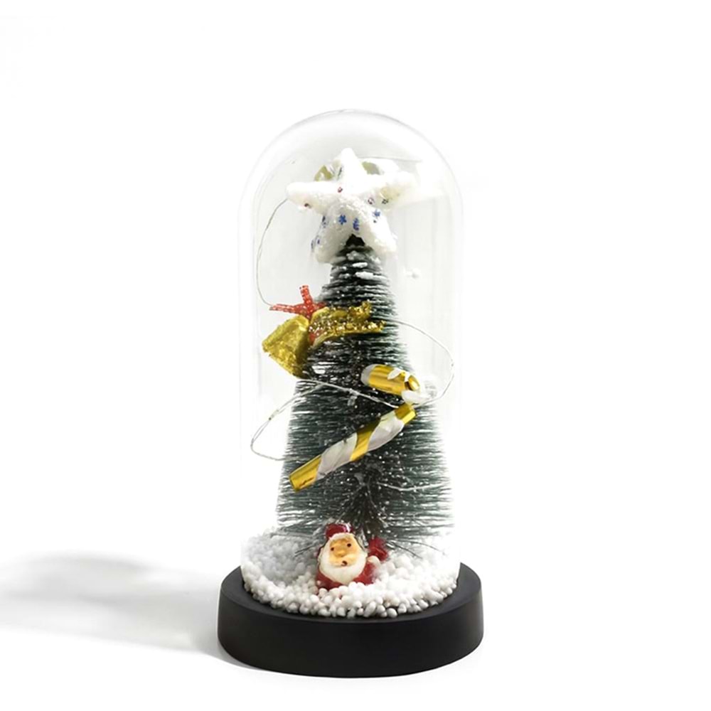 Yılbaşı Temalı Işıklı Dekoratif Cam Fanus Alk5077