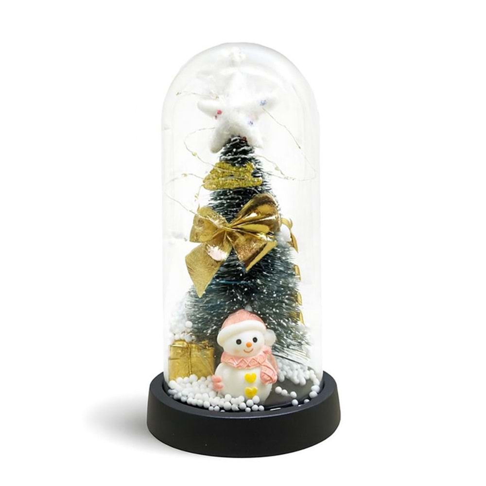 Yılbaşı Temalı Işıklı Dekoratif Cam Fanus Alk5079