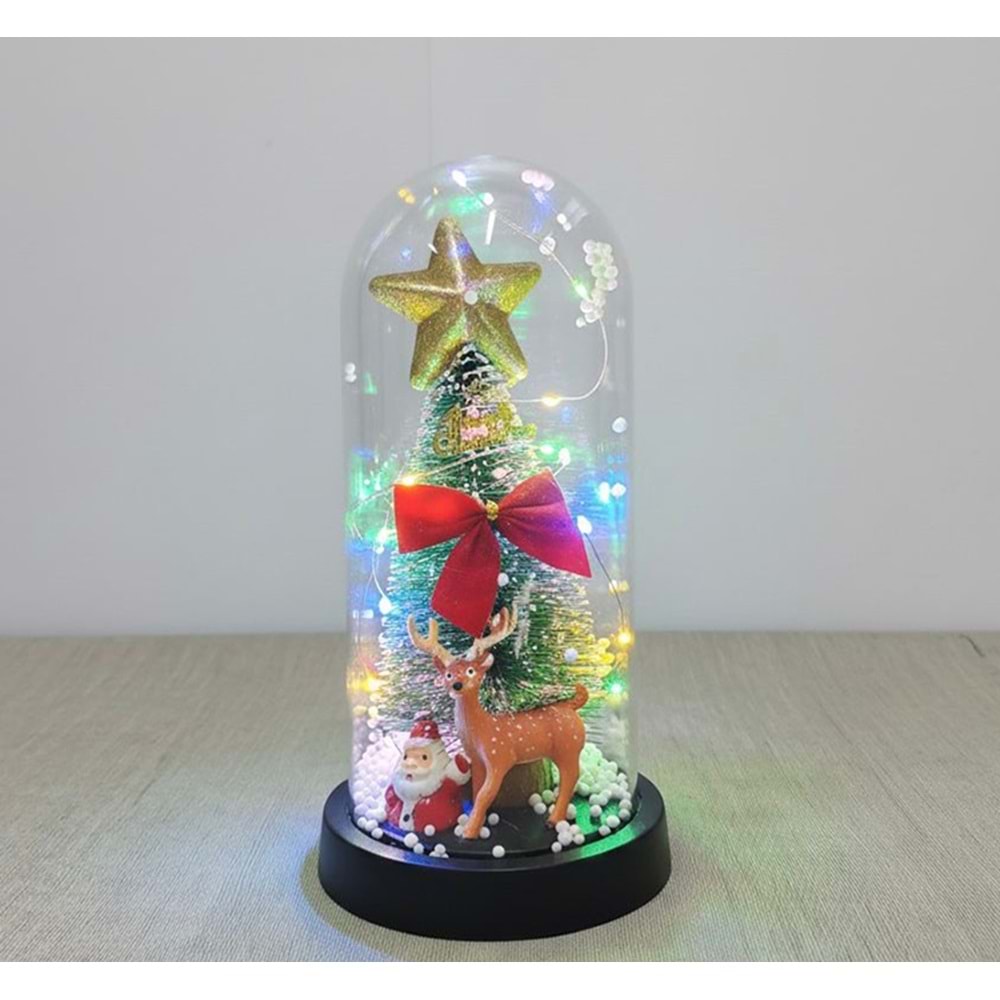 Yılbaşı Temalı Işıklı Dekoratif Cam Fanus Alk5080