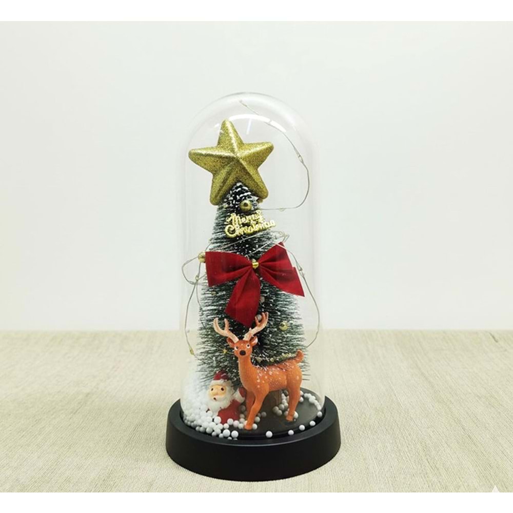 Yılbaşı Temalı Işıklı Dekoratif Cam Fanus Alk5080