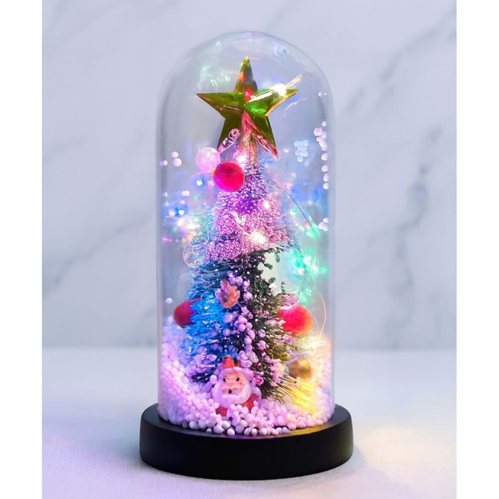 Yılbaşı Temalı Işıklı Dekoratif Cam Fanus Alk5082