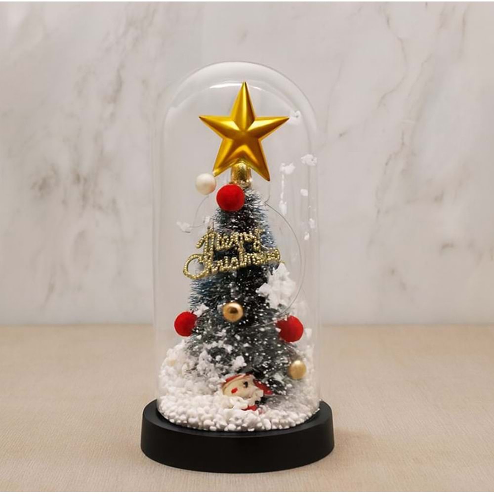 Yılbaşı Temalı Işıklı Dekoratif Cam Fanus Alk5082