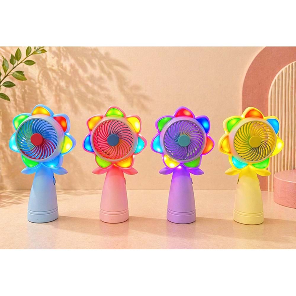 Mini Şarjlı El Fanı 2 Kademeli Işıklı Alk5629