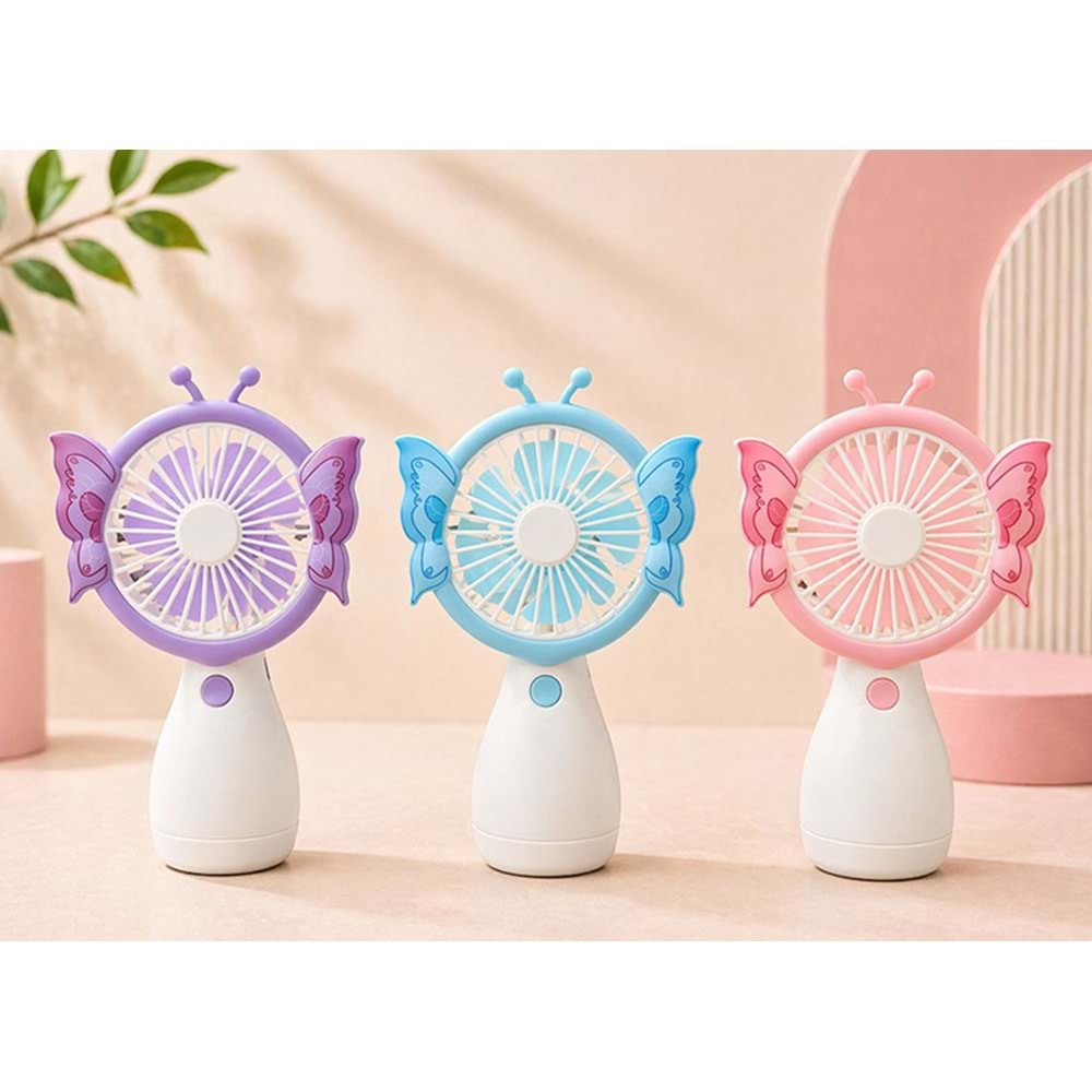 3 Kademeli Kelebek Tasarımı Mini Şarjlı El Fanı Alk5633
