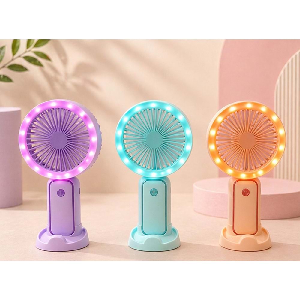 Mini Şarjlı El Fanı 3 Kademeli Işıklı Alk5643