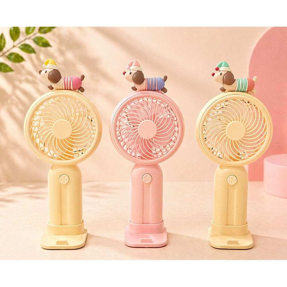 Sevimli Köpek Figürlü Mini Şarjlı El Fanı Alk5645