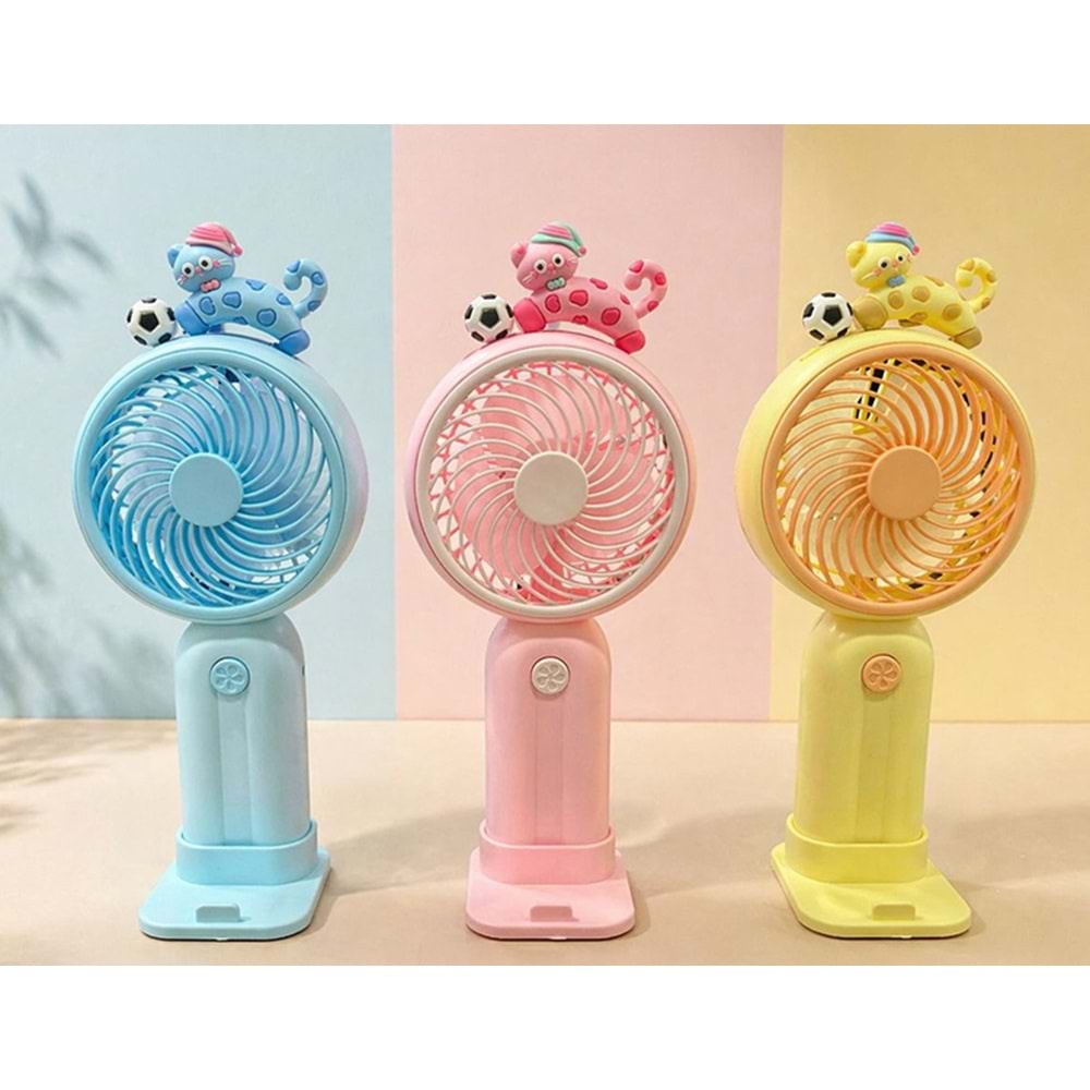 Sevimli Kedi Figürlü Mini Şarjlı El Fanı Alk5646