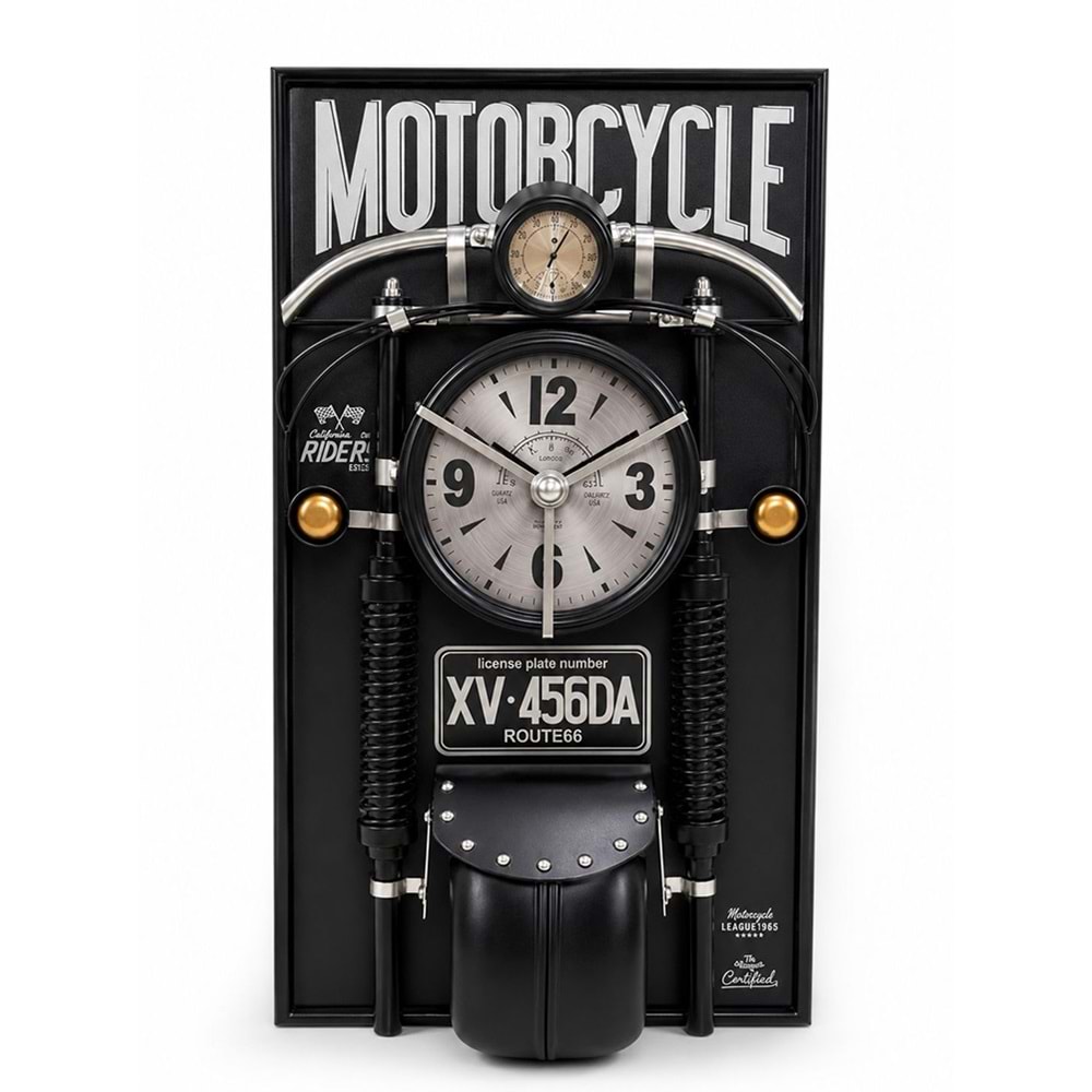 Motosiklet Tasarımlı Metal Duvar Saati Alk5789